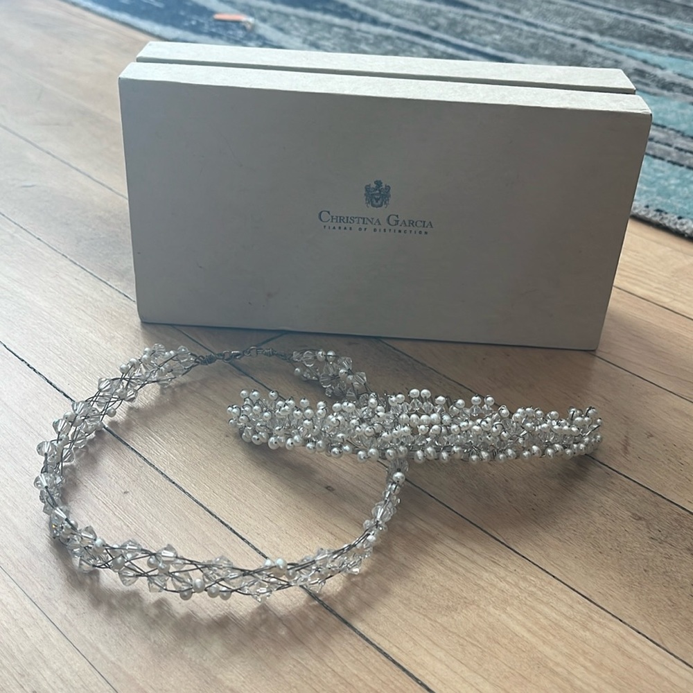 Christina Garcia Bridal Wedding Tiara and Choker - Crystal and Pearls